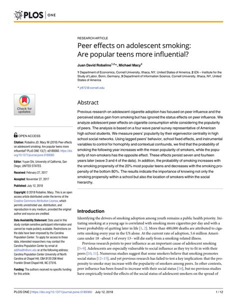 Peer effects on adolescent smoking: Are popular teens more .